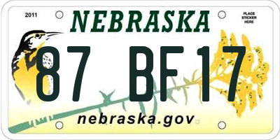 NE license plate 87BF17
