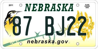 NE license plate 87BJ22