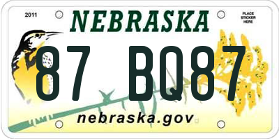 NE license plate 87BQ87