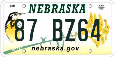 NE license plate 87BZ64