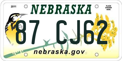 NE license plate 87CJ62