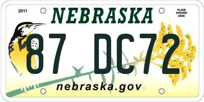 NE license plate 87DC72