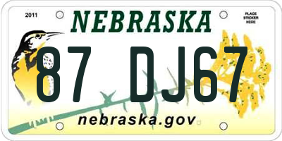 NE license plate 87DJ67