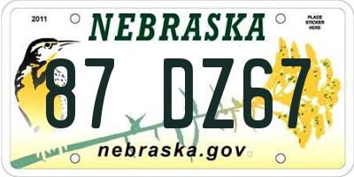 NE license plate 87DZ67