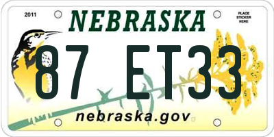 NE license plate 87ET33