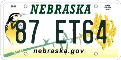 NE license plate 87ET64