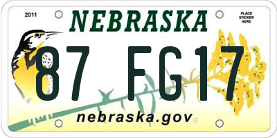 NE license plate 87FG17