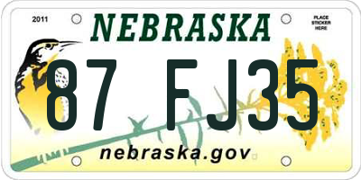 NE license plate 87FJ35