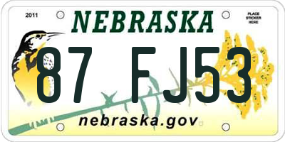 NE license plate 87FJ53