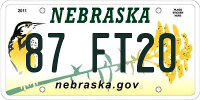 NE license plate 87FT20