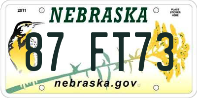 NE license plate 87FT73