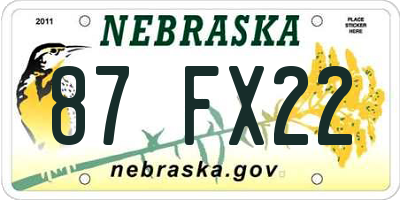 NE license plate 87FX22