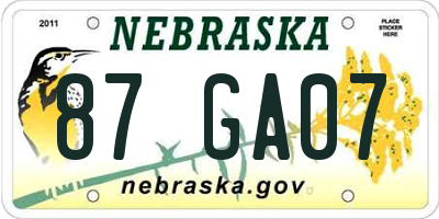 NE license plate 87GA07