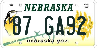 NE license plate 87GA92