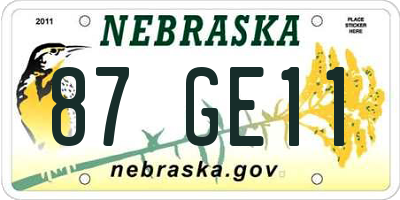 NE license plate 87GE11