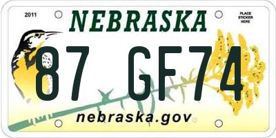 NE license plate 87GF74
