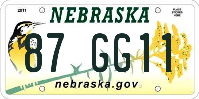 NE license plate 87GG11