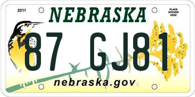 NE license plate 87GJ81