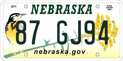 NE license plate 87GJ94