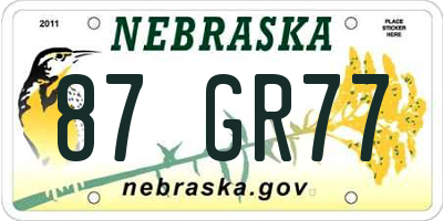 NE license plate 87GR77