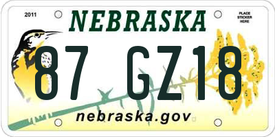 NE license plate 87GZ18