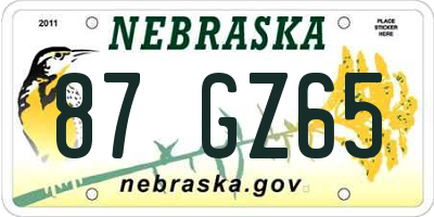 NE license plate 87GZ65