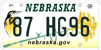 NE license plate 87HG96