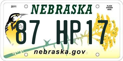 NE license plate 87HP17