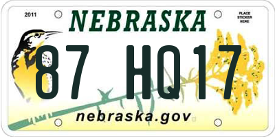 NE license plate 87HQ17