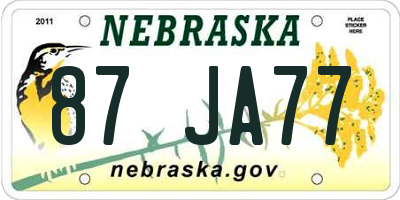 NE license plate 87JA77