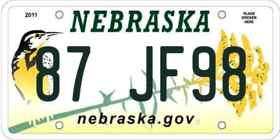 NE license plate 87JF98