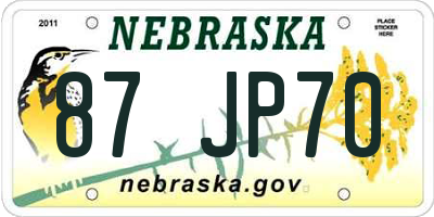 NE license plate 87JP70