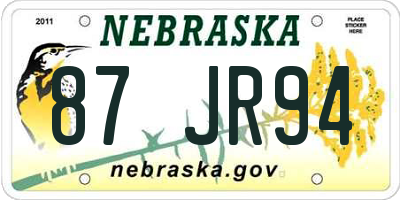 NE license plate 87JR94