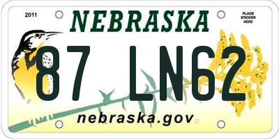 NE license plate 87LN62