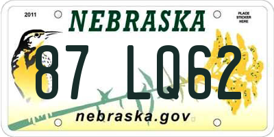 NE license plate 87LQ62