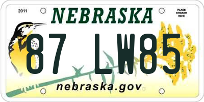 NE license plate 87LW85