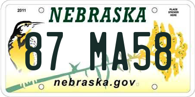 NE license plate 87MA58