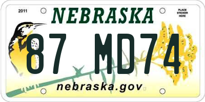 NE license plate 87MD74