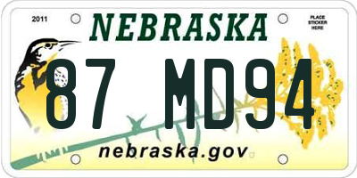 NE license plate 87MD94