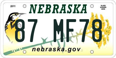NE license plate 87MF78