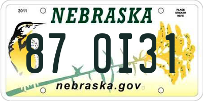 NE license plate 87OI31