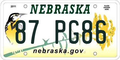 NE license plate 87PG86