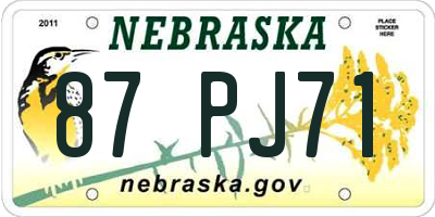NE license plate 87PJ71