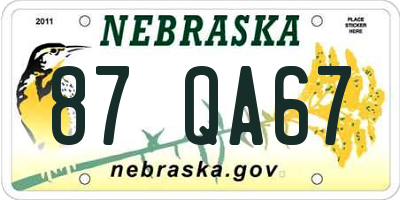 NE license plate 87QA67