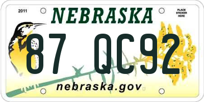 NE license plate 87QC92