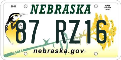 NE license plate 87RZ16