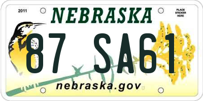NE license plate 87SA61
