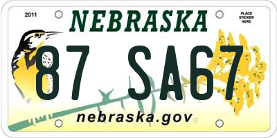 NE license plate 87SA67