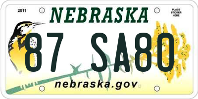 NE license plate 87SA80