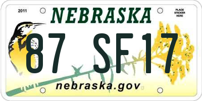 NE license plate 87SF17